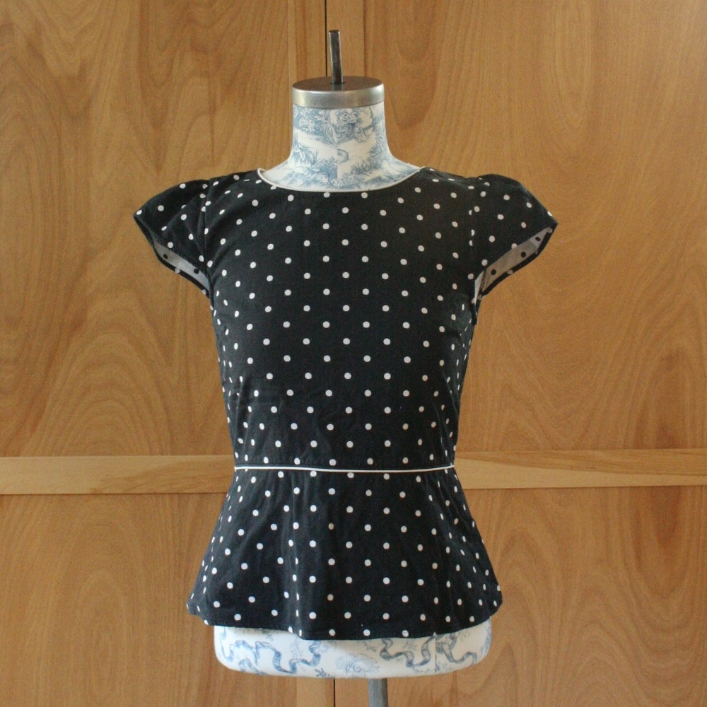 Ann Taylor Loft Black Polka Dot Top